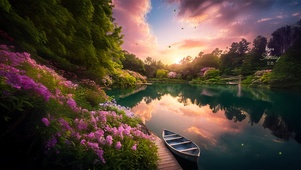 唯美夕阳湖景