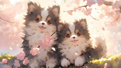 4k 樱花小狗