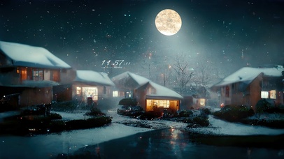 4K唯美治愈夜晚村庄雪景