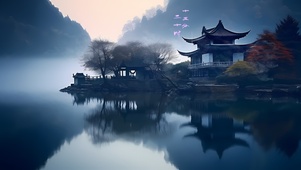 唯美湖边阁楼
