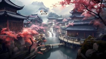 古风云雾樱花阁楼