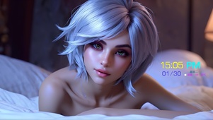 床上的白色短发美女