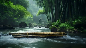 山间竹林溪水