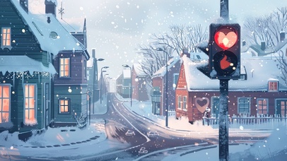 雪中的爱心红绿灯