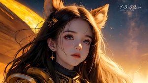 4K金字塔夕阳下的狐族少女