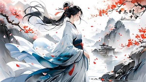 古风湖畔汉服少女