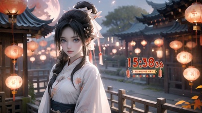 温馨灯火汉服少女