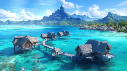 静谧海水度假木屋