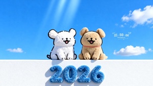 晴朗的蓝天-线条小狗