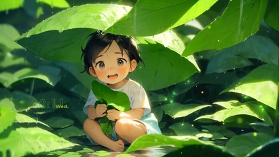 小清新躲雨男孩