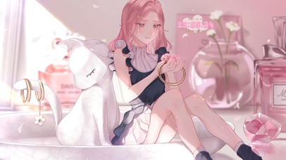 唯美粉色房间的少女和猫