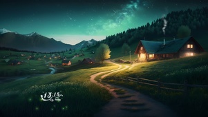 唯美夜晚森林小屋