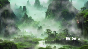 山间瀑布群晨雨