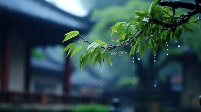 4K简约古风雨天护眼桌面