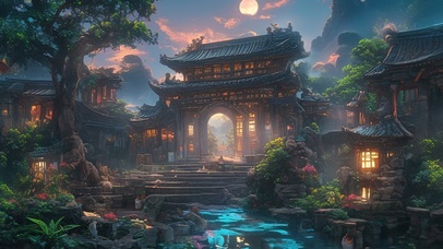 月下古建筑庭院