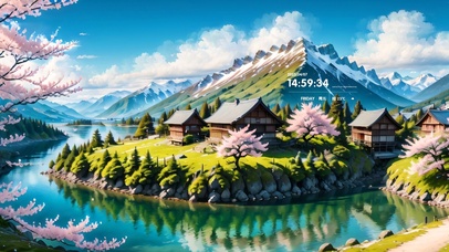 4k雪山樱花小岛