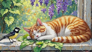 紫藤下的橘猫