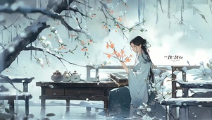 4k雪景下女孩