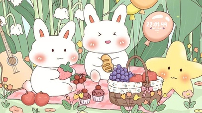 可爱兔子铃兰花丛中野餐