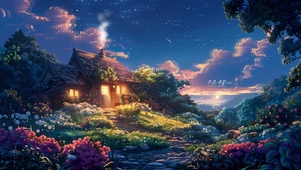静谧童话夜晚小屋