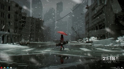 主题 - 末日城市白雪撑伞少女