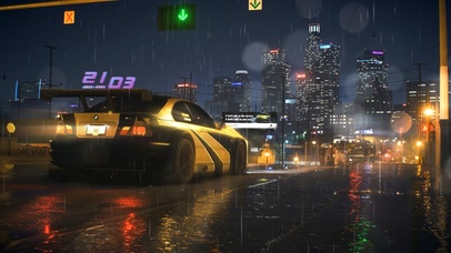 城市夜雨街道跑车