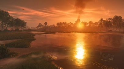 悠闲的湖边落日