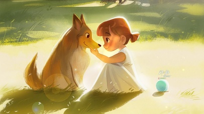 可爱女孩与狗狗