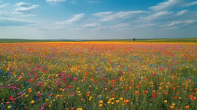 晴天绚烂彩色花海