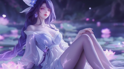 迷人古风荷花少女