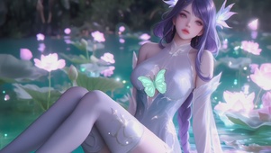 迷人可爱荷花女孩