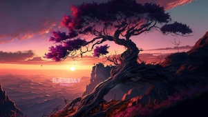 夕阳 树
