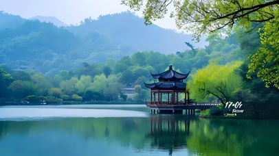 4k唯美湖边小亭