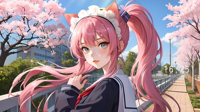 可爱粉发猫耳少女