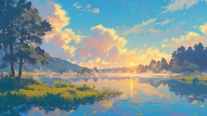 静谧落日湖畔
