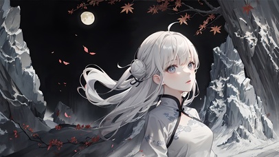 夜晚枫叶动漫女孩