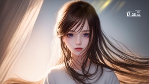 夕阳下长发女孩