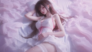 床上甜美粉色女孩