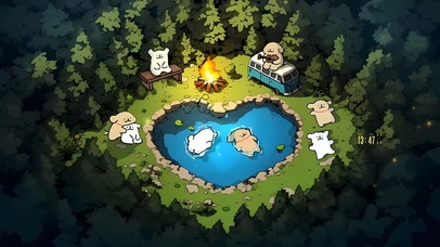 夜晚森林池塘狗狗