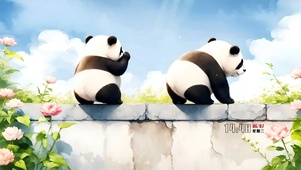 院墙上熊猫