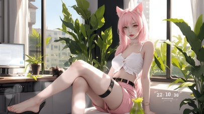 4K居家狐耳长发二次元少女