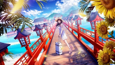 4K 海上古城度假的女孩