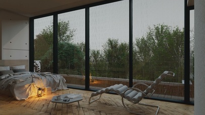 唯美治愈雨天房间窗外