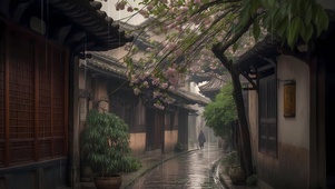 4K  小巷雨景