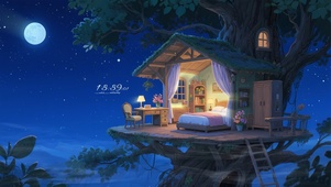 夜幕降临树屋