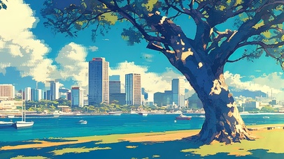 河流旁的城市天际线