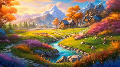 唯美秋日山野木屋