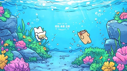 线条小狗探寻海底世界