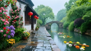 江南古镇雨季