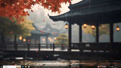 4K唯美古风枫叶庭院听雨主题